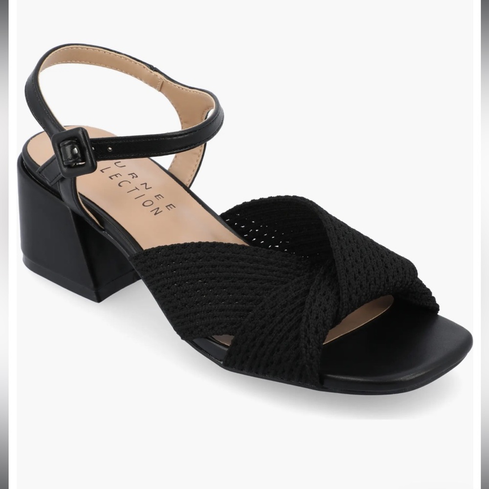 BLACK Journee Collection Woven Sandals Zerlina